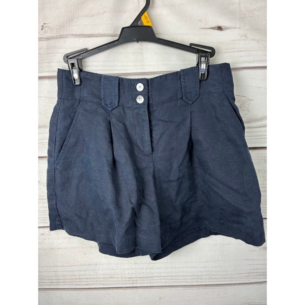 J. McLaughlin Navy Blue Linen Blend Pleated High Waist Shorts Size 0